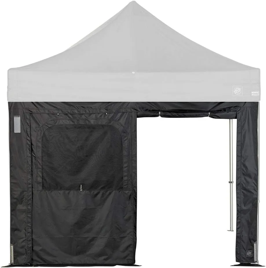 E-Z UP PRO Single Utility Sidewall, Fits 10' Straight Leg, Includes Ground Flap, Double Doors and Roll-Up Screened Windows, Black