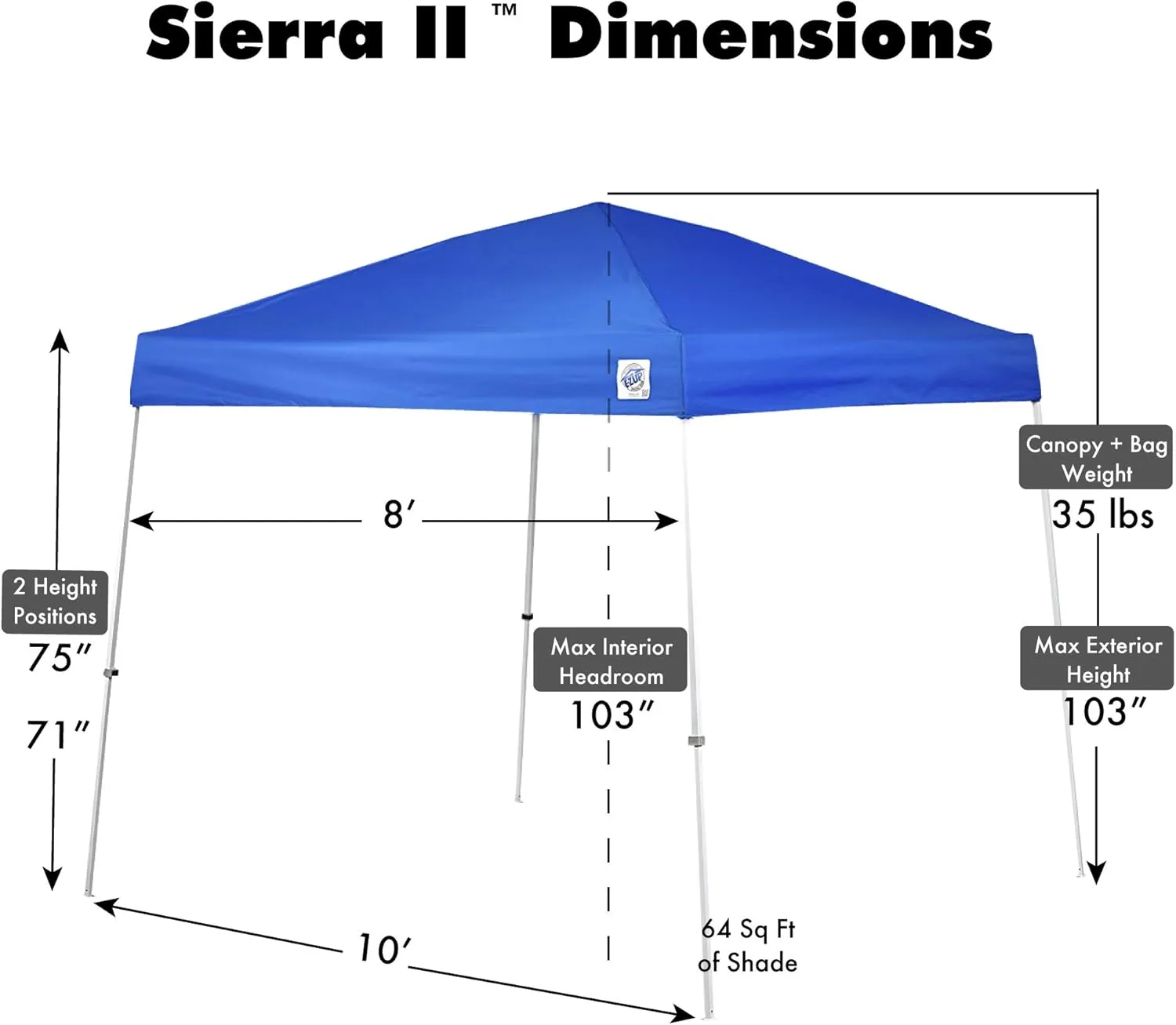 E-Z UP Sierra II Instant Pop Up Outdoor Canopy 10' x 10', Roller Bag and 4 Piece Spike Set, Royal Blue