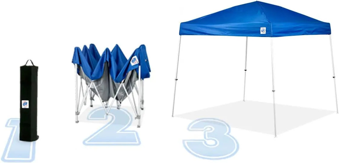 E-Z UP Sierra II Instant Pop Up Outdoor Canopy 10' x 10', Roller Bag and 4 Piece Spike Set, Royal Blue