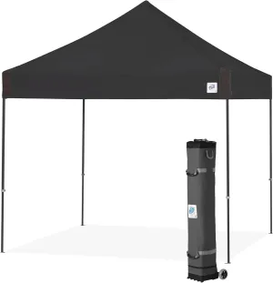 E-Z UP Vantage Instant Shelter Canopy, 10' x 10', Steel Gray Powder-Coated Steel Frame with Wide-Trax Roller Bag & 4 Piece Spike Set, Black