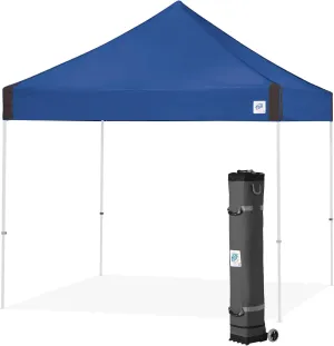 E-Z UP Vantage Instant Shelter Canopy, 10' x 10', White Powder-Coated Steel Frame with Wide-Trax Roller Bag & 4 Piece Spike Set, Blue