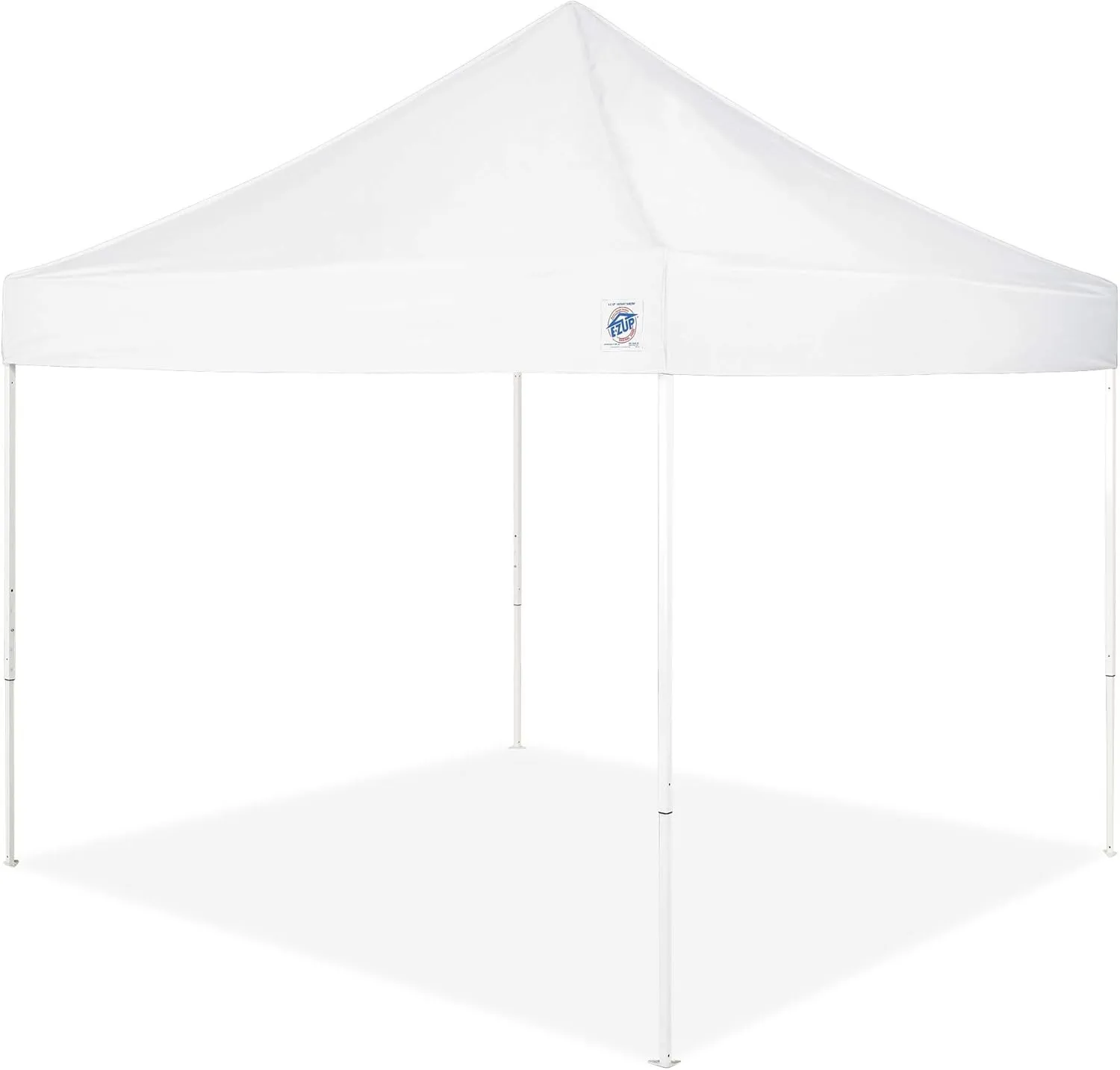 E-Z UP Vantage Instant Shelter Canopy, 10' x 10', White Powder-Coated Steel Frame with Wide-Trax Roller Bag & 4 Piece Spike Set, White
