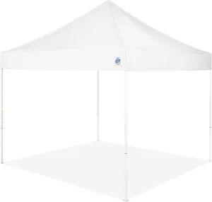 E-Z UP Vantage Instant Shelter Canopy, 10' x 10', White Powder-Coated Steel Frame with Wide-Trax Roller Bag & 4 Piece Spike Set, White