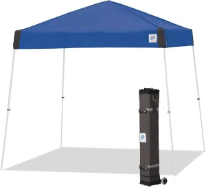 E-Z UP Vista Instant Shelter Canopy, 10' x 10', White Powder-Coated Steel Frame with Wide-Trax Roller Bag & 4 Piece Spike Set, Royal Blue