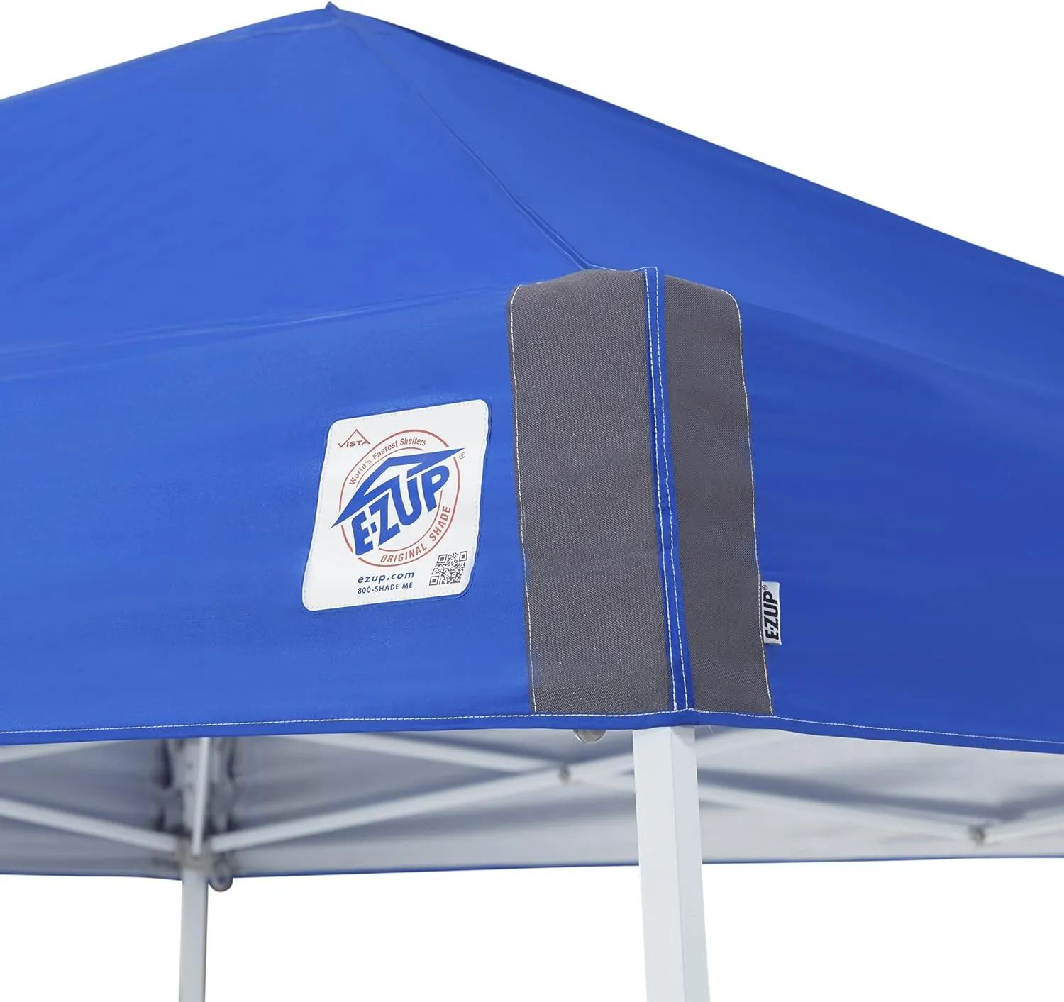 E-Z UP Vista Instant Shelter Canopy, 10' x 10', White Powder-Coated Steel Frame with Wide-Trax Roller Bag & 4 Piece Spike Set, Royal Blue