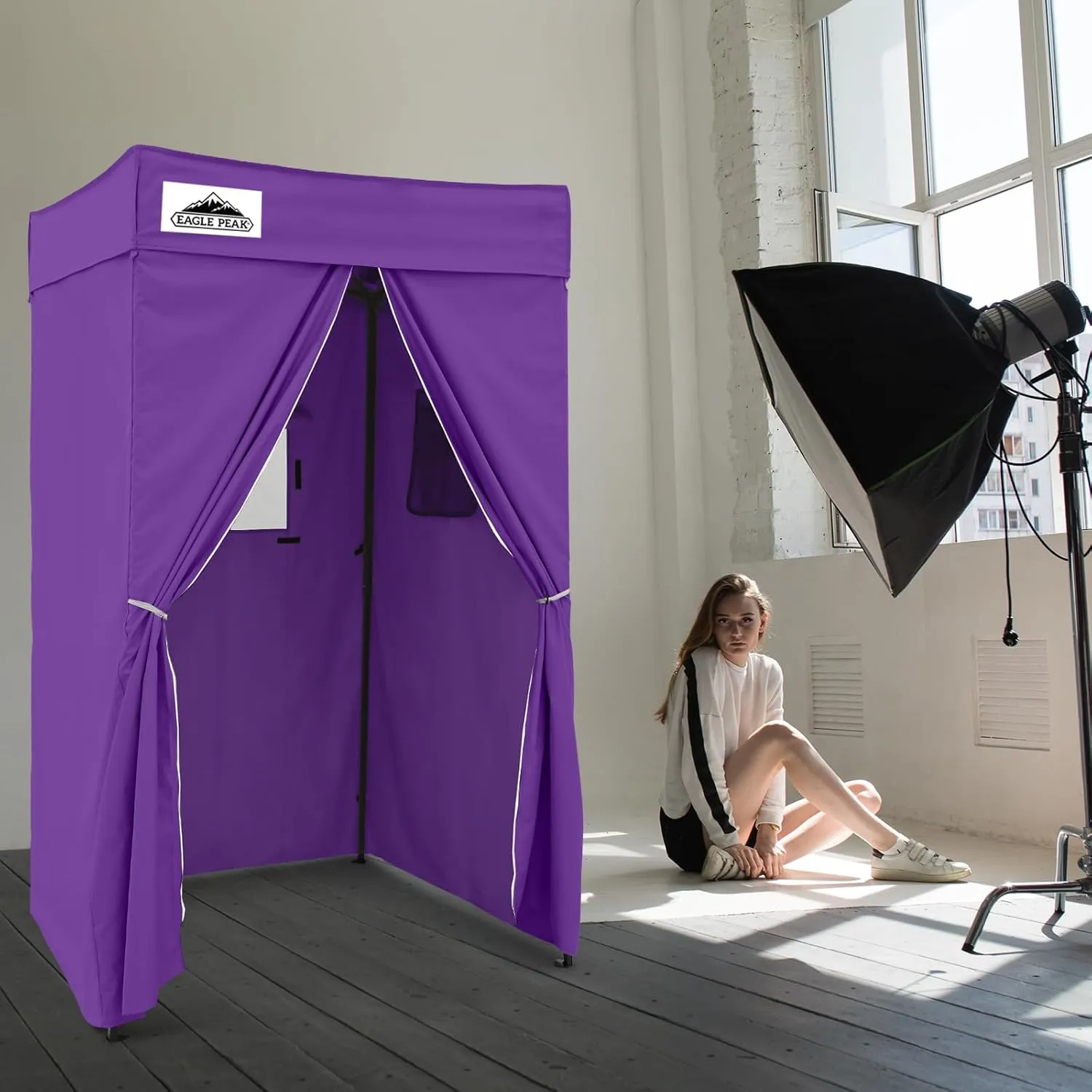 EAGLE PEAK Flex Compact 4x4 Pop-up Canopy Changing Room, Portable Privacy Dressing Room for Indoor Fashion Photoshoots, Camping, or Pool, Purple