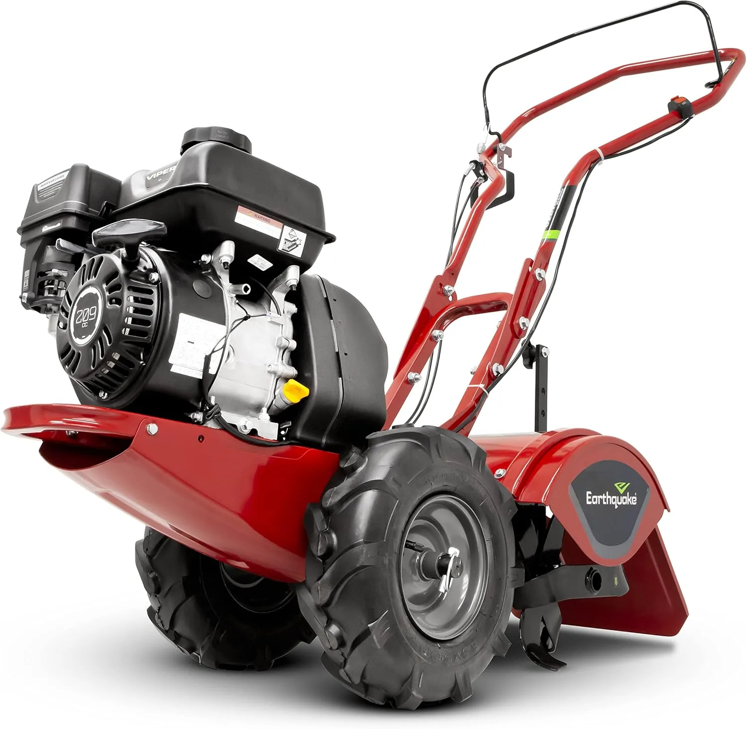 EARTHQUAKE Victory Rear Tine Tiller, Powerful 209cc 4-Cycle Viper Engine, Rugged Bronze Gear Transmission, Counter-Rotating Tines, Instant Reverse, Pneumatic Wheels, Model: 39381, Red/Black
