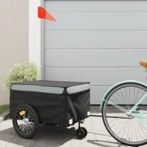 Easily Transport Heavy Goods with Bike Trailer, Durable Iron Construction, Includes Safety Flag, Black and Gray