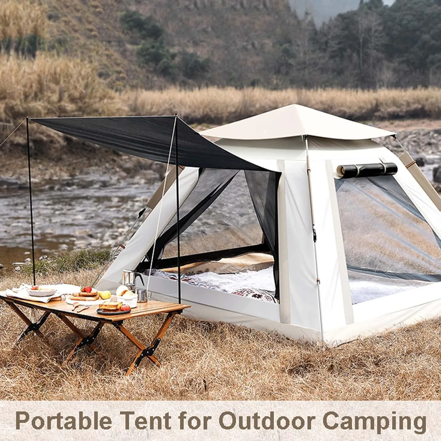 Easy Automatic Pop-Up Camping Tents for 2-4 People, Instant Easy Set Up Family Tent, Tents Waterproof Windproof, Family Tent with Large Mesh Windows, Portable Backpacking Tent