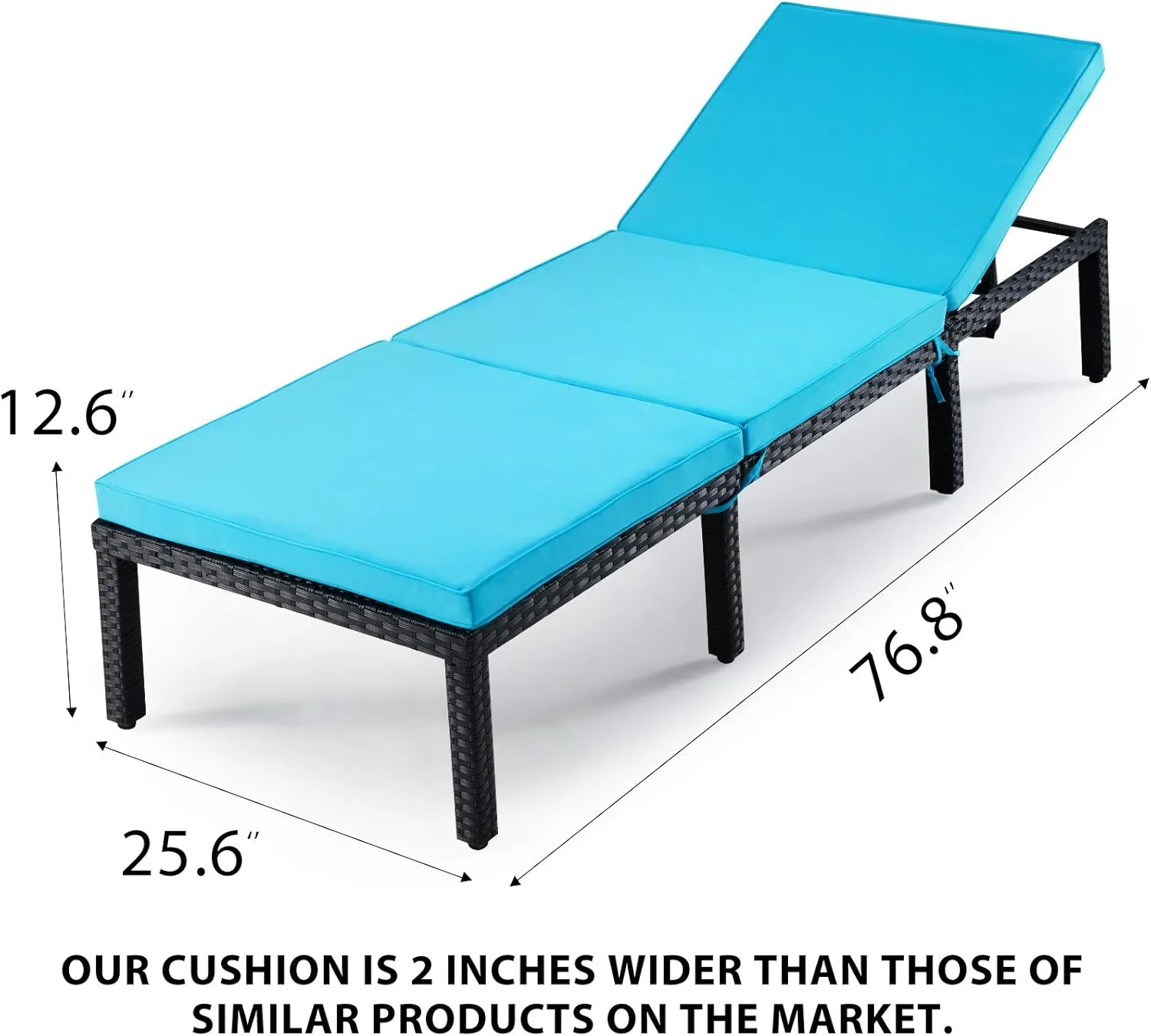 ECOTOUGE Outdoor Chaise Lounge Chair, PE Wicker Lounger Recliner with 5-Position Adjustable Backrest & Removable Cushion, Patio Reclining Chaise Chair for Poolside & Sunbathing, Blue