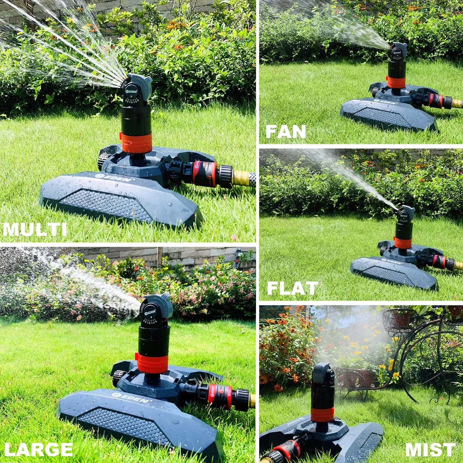 Eden 94124 Multi Pattern Turbo Gear Drive Sprinkler Plus Misting System, with Quick Connect Set, 360 Degree Coverage