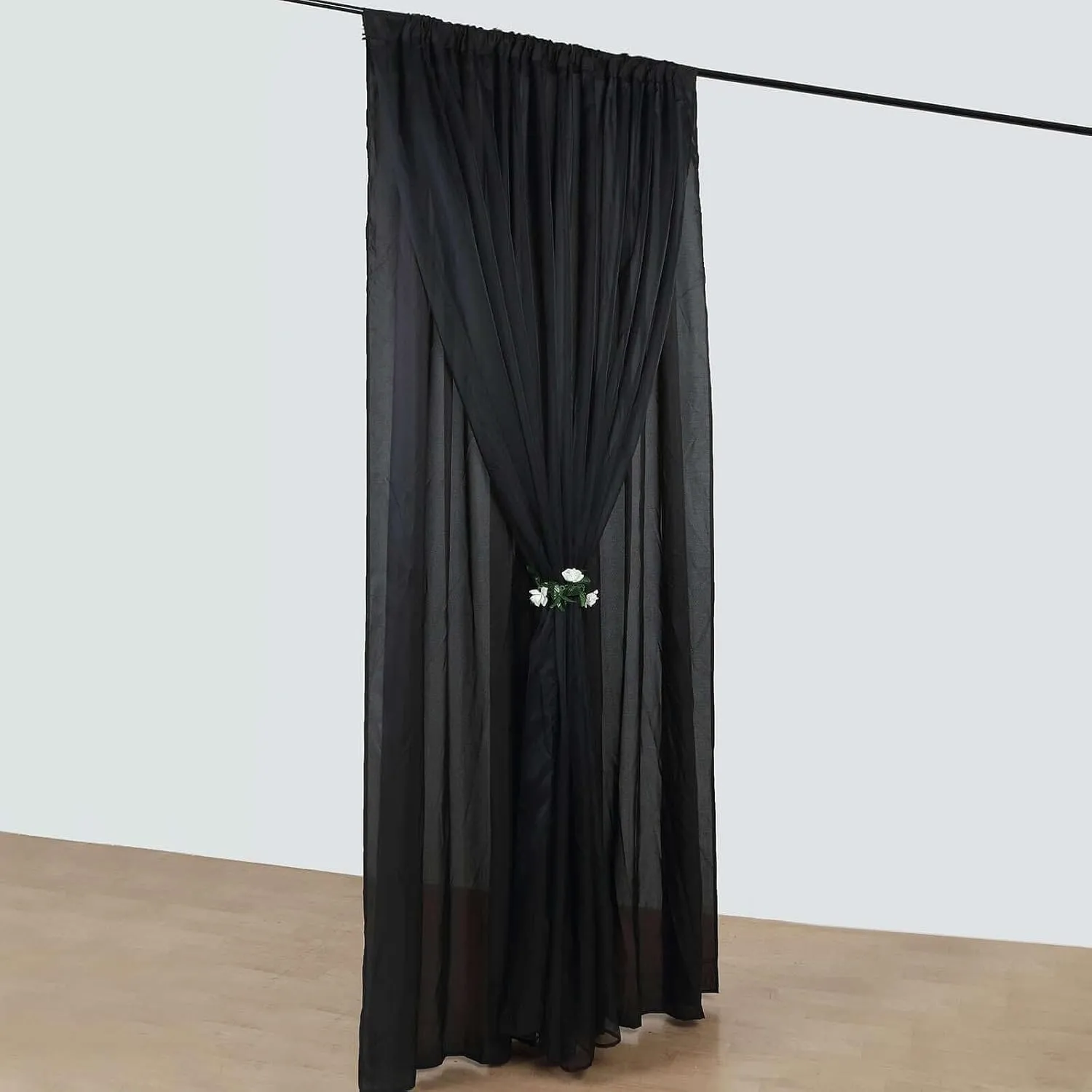 Efavormart 10ftx10ft Black Dual Layered Polyester Sheer Chiffon Backdrop Curtains with Rod Pockets