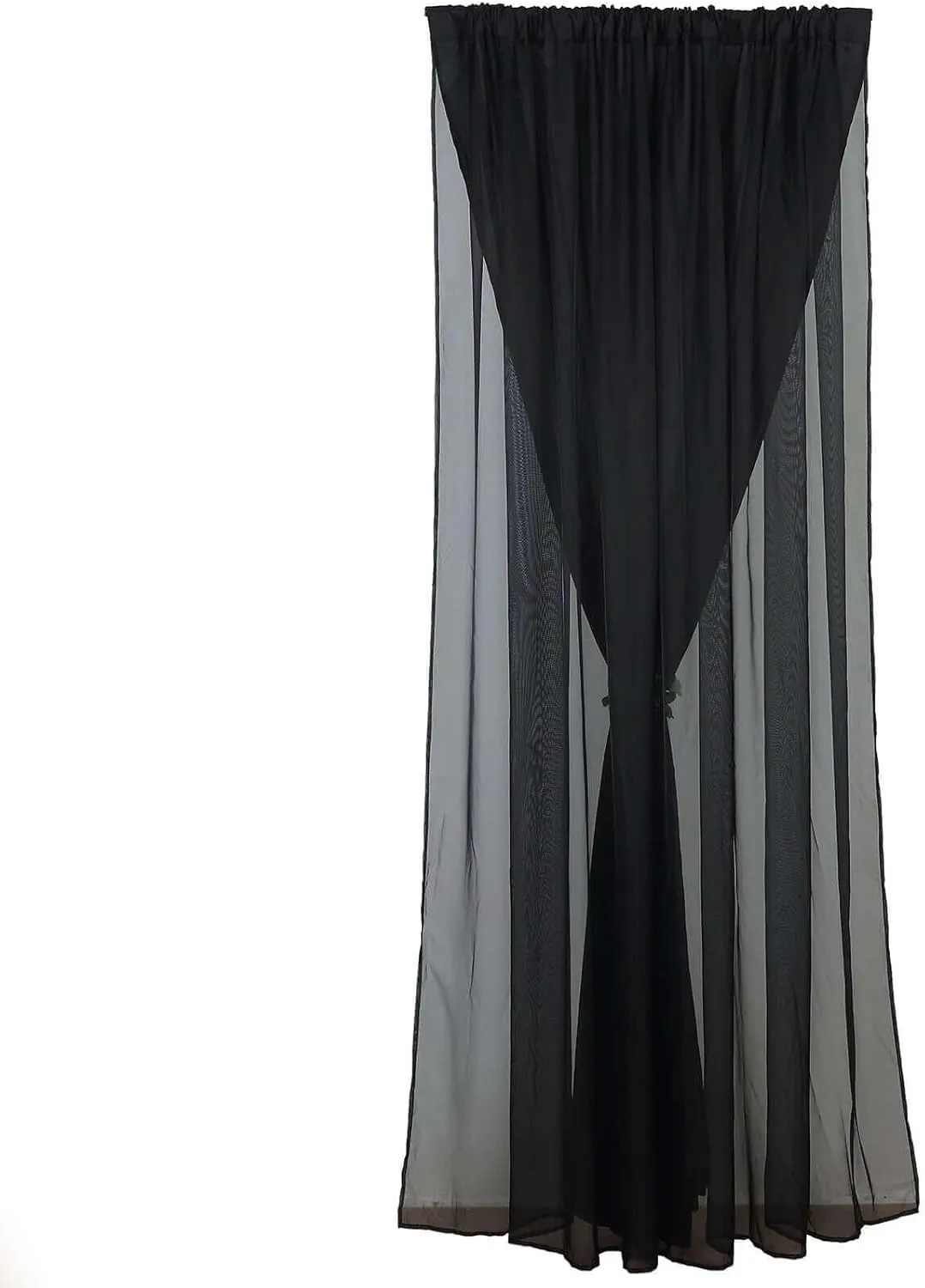 Efavormart 10ftx10ft Black Dual Layered Polyester Sheer Chiffon Backdrop Curtains with Rod Pockets