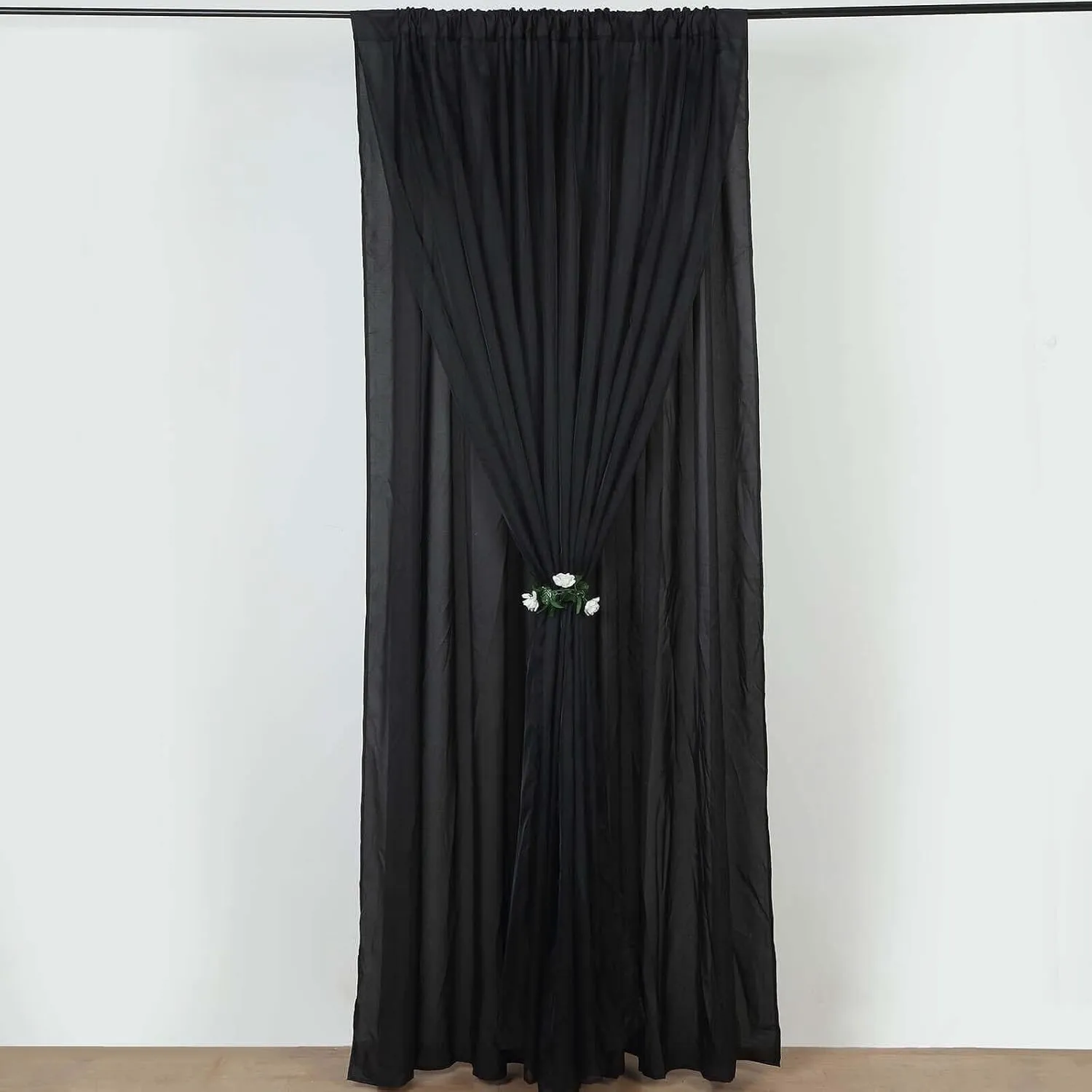 Efavormart 10ftx10ft Black Dual Layered Polyester Sheer Chiffon Backdrop Curtains with Rod Pockets