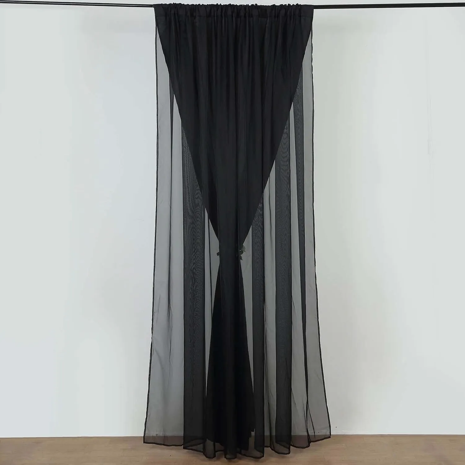 Efavormart 10ftx10ft Black Dual Layered Polyester Sheer Chiffon Backdrop Curtains with Rod Pockets