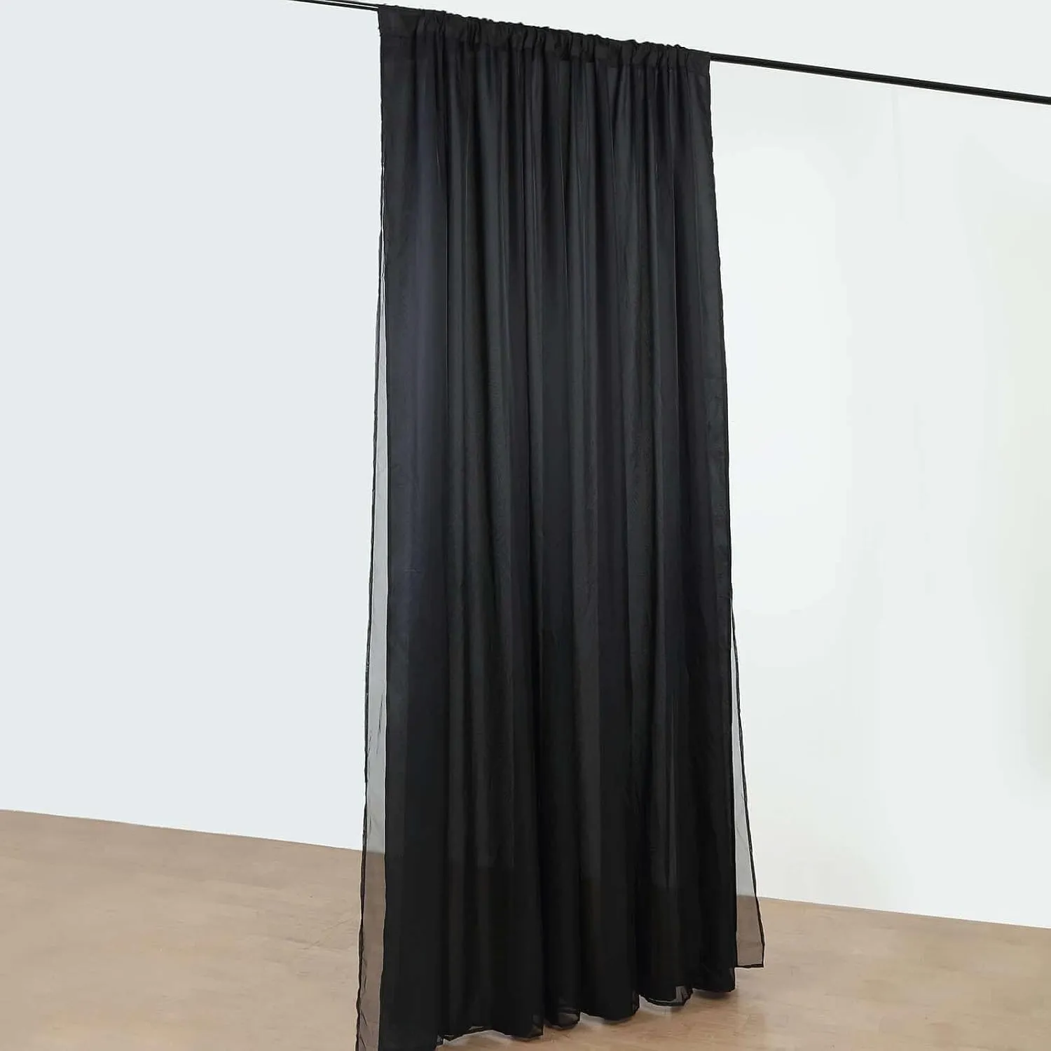 Efavormart 10ftx10ft Black Dual Layered Polyester Sheer Chiffon Backdrop Curtains with Rod Pockets