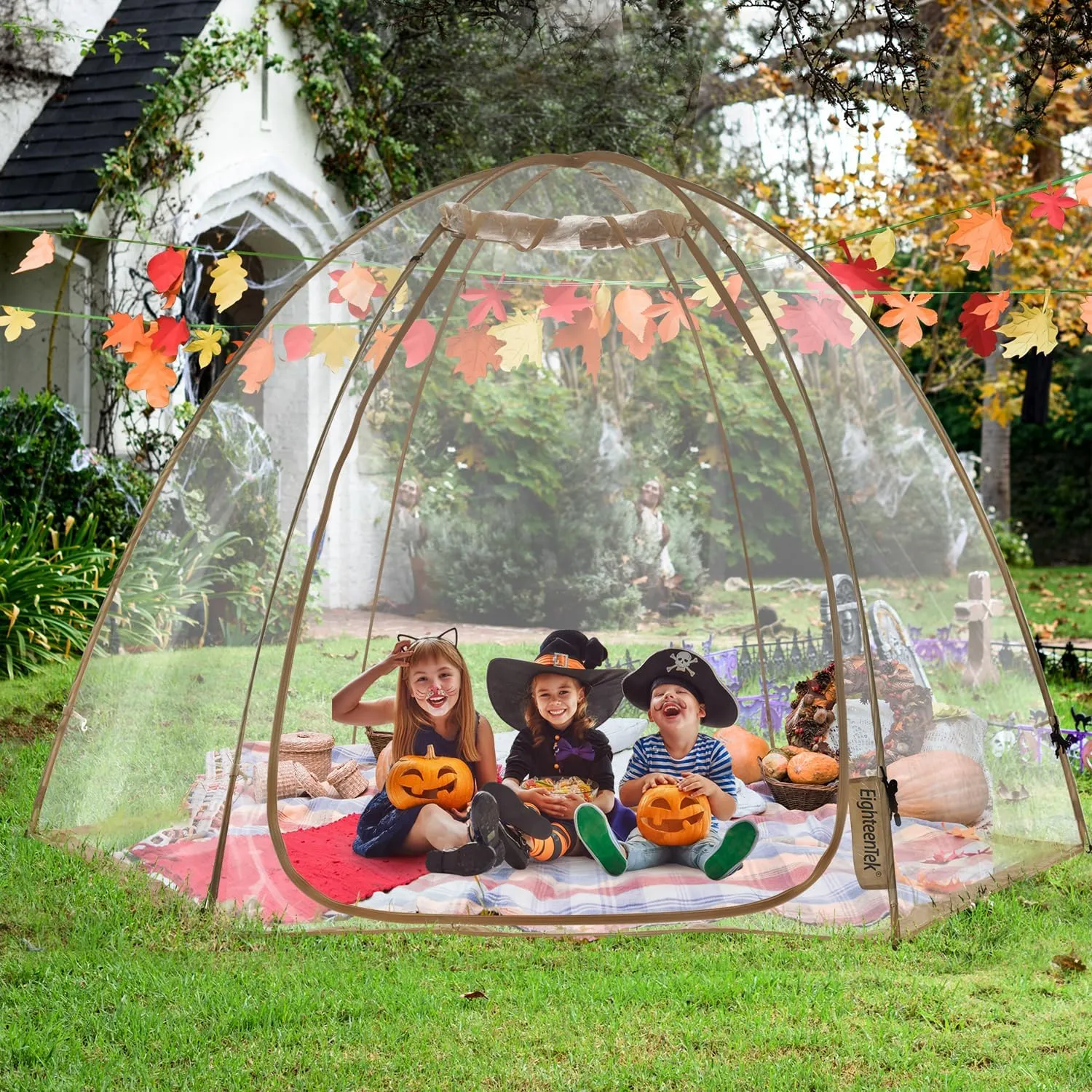 EighteenTek Sports Tent Screen House Room Greenhouse Camping Tent Canopy Gazebos 4-6 Person for Patios Large Oversize Weatherproof Pod Pop Up Tent, Cold Protection Beige 10’x10’
