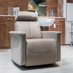 Electric Reclining Barber Chair with Adjustable Headrest - Professional Beauty Hair Chair Leather and High Density Sponge, Salon Chair with USB Port for Barbershop Nail Spa (Beige)