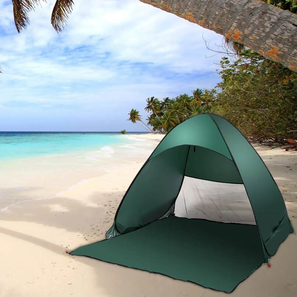 ELEOPTION Beach Tent Beach Shell Sun Shade Survival Tarp Shelter UPF 50  UV Protection Waterproof Light Weight Portable Beach Umbrella Rain Tent Shelter Sun Shade Suitble for 2 to 3 Person (Green)