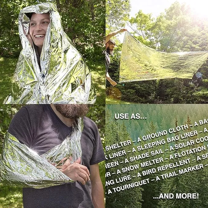 Emergency Mylar Blanket 4 Pack- 7' x 4' 1/3" Thermal Weatherproof Survival Gear- Durable Tearproof Prepper Supplies