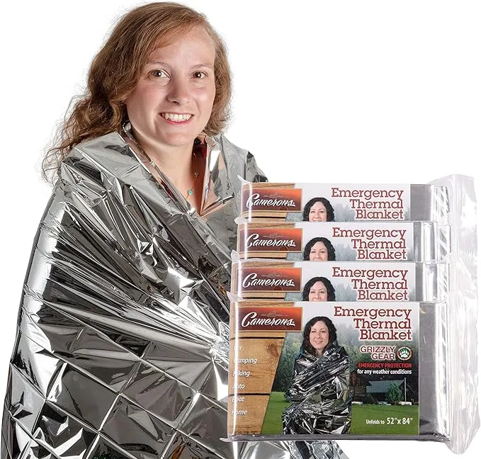 Emergency Mylar Blanket 4 Pack- 7' x 4' 1/3" Thermal Weatherproof Survival Gear- Durable Tearproof Prepper Supplies