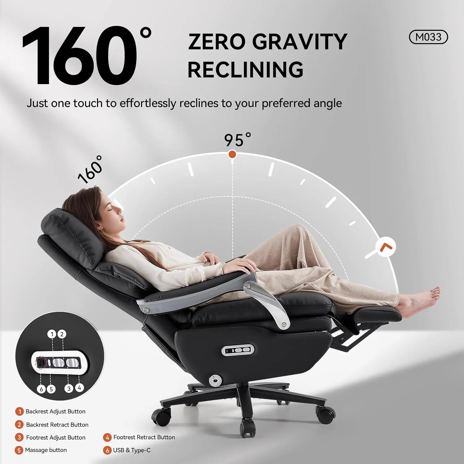 EMIAH Ergonomic Office Chair with Foot Rest Electric Executive Office Chair Reclining with Massage Big and Tall High Back Computer Chair with Wheels, Sustainable Leather(Black)