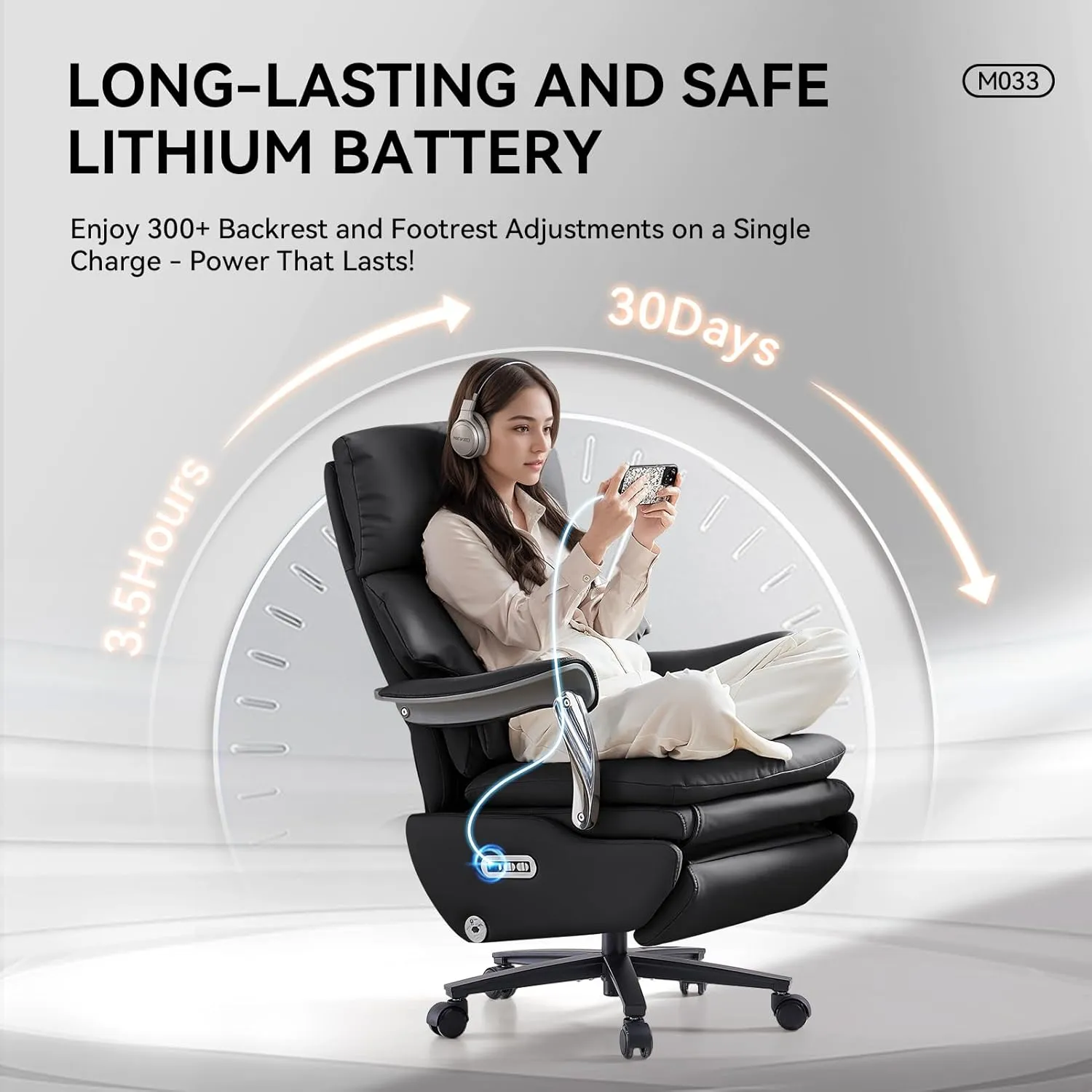 EMIAH Ergonomic Office Chair with Foot Rest Electric Executive Office Chair Reclining with Massage Big and Tall High Back Computer Chair with Wheels, Sustainable Leather(Black)
