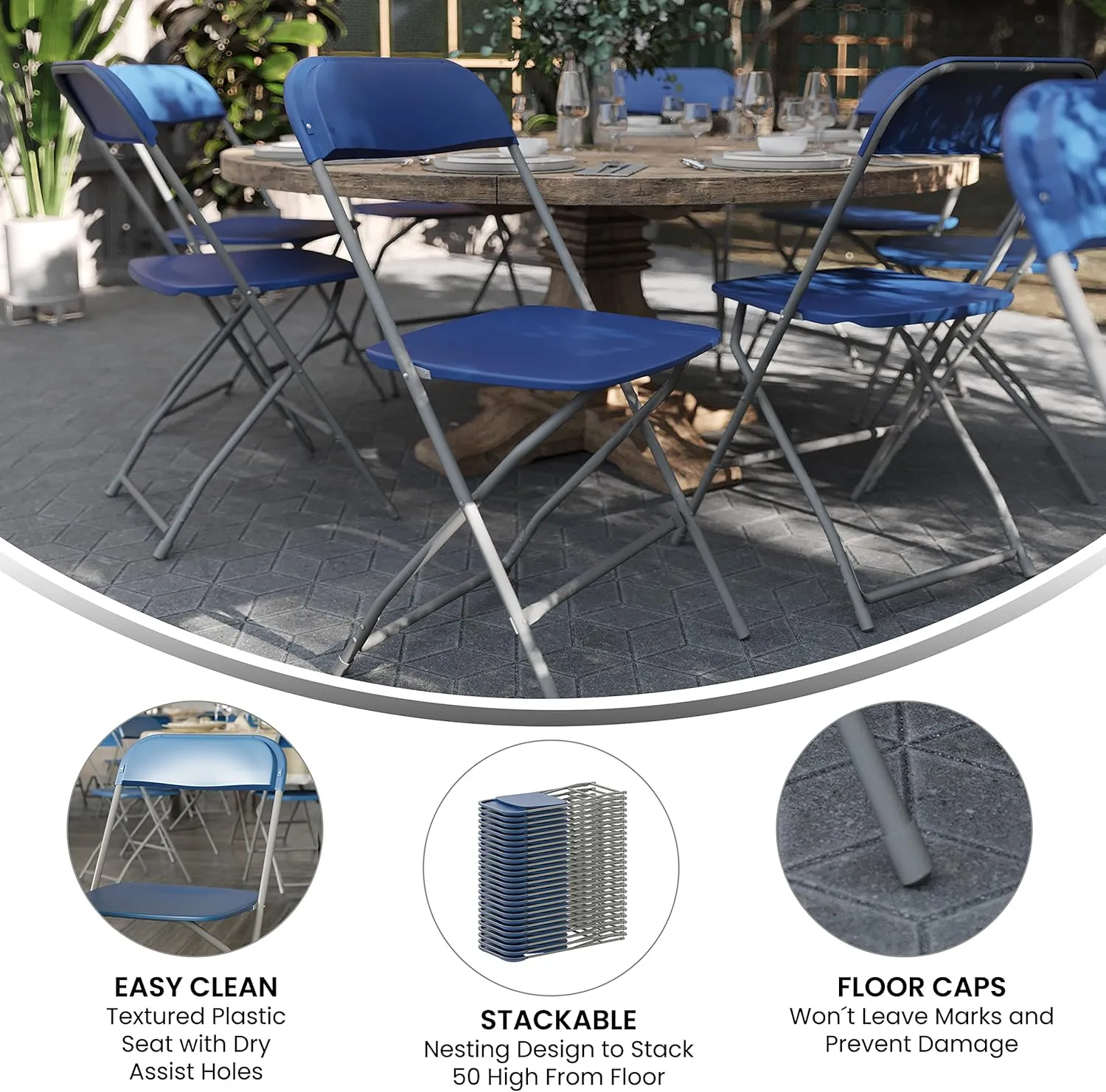 EMMA   OLIVER Set of 2 Plastic Folding Chairs - 650 LB Weight Capacity Lightweight Stackable Folding Chair in Blue