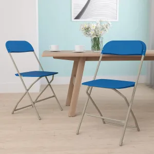 EMMA   OLIVER Set of 2 Plastic Folding Chairs - 650 LB Weight Capacity Lightweight Stackable Folding Chair in Blue