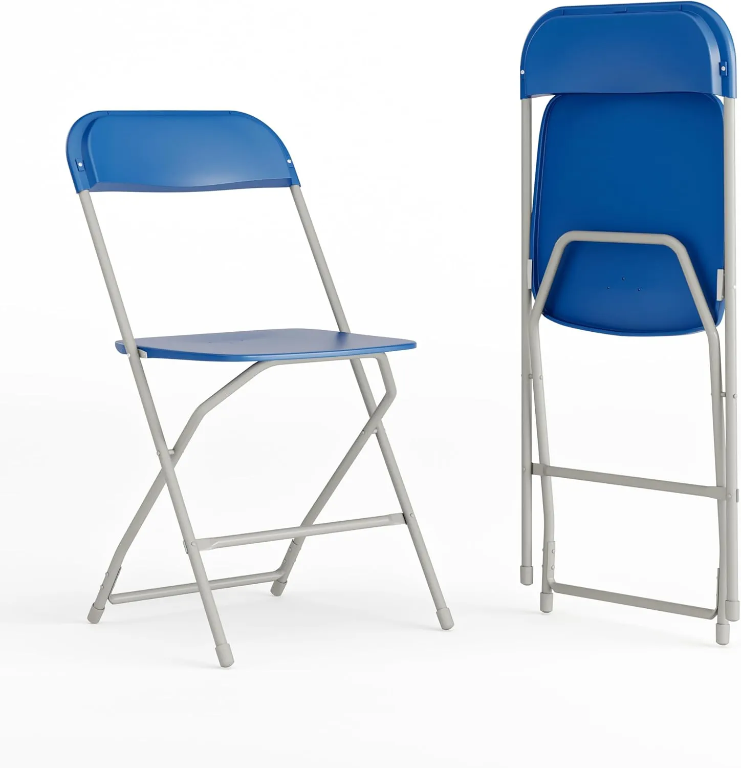 EMMA   OLIVER Set of 2 Plastic Folding Chairs - 650 LB Weight Capacity Lightweight Stackable Folding Chair in Blue