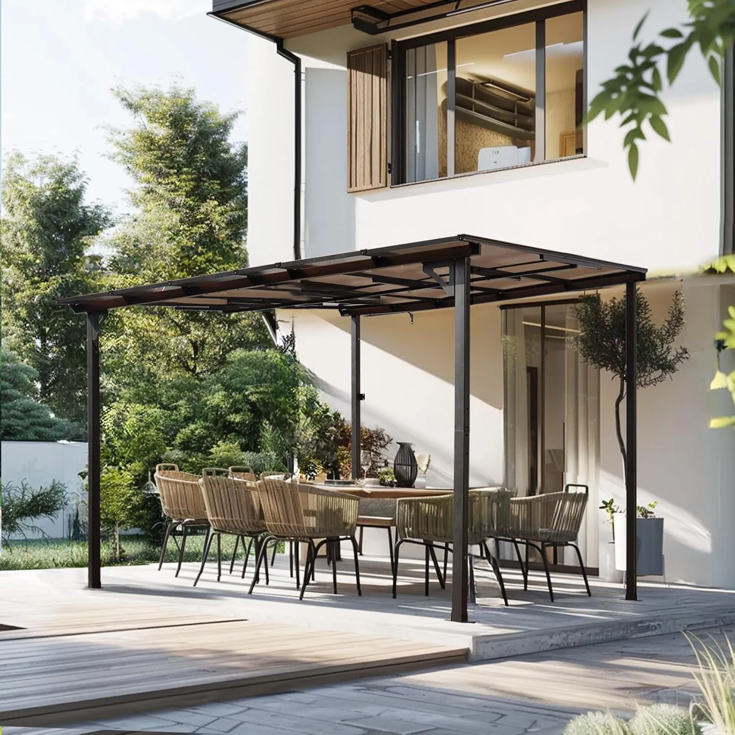 Enhance Your Outdoor Space with 10' x 10' Metal Awning Gazebo, Durable Hardtop, Grey