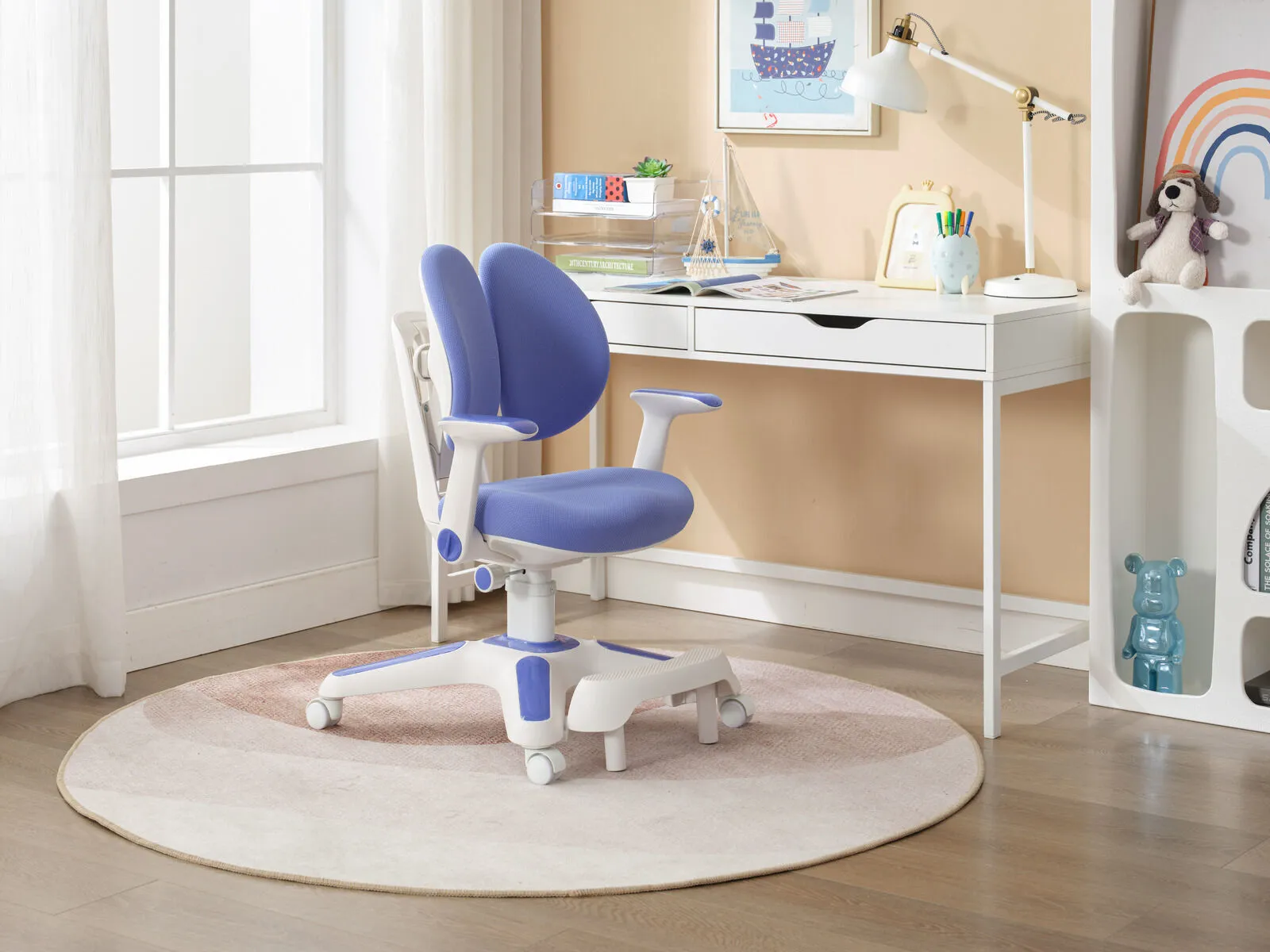Ergonomic Kids Study Chair & Adjustable Electric Standing Desk Set – Blue Chair & Black Desk