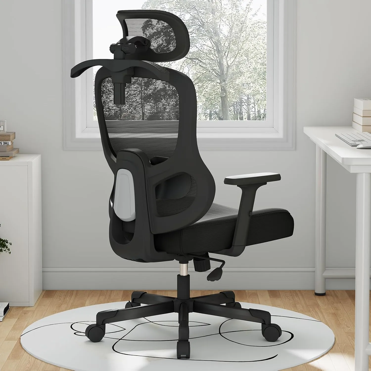 Ergonomic Office Chair Big Tall Reclining Gaming Chair Adjustable Lumbar Support 2D Armrest 6D Headrest Breathable Mesh Swivel Computer Chairs Home Task Desk Chair Coat Hanger Tilt Lock (Black)