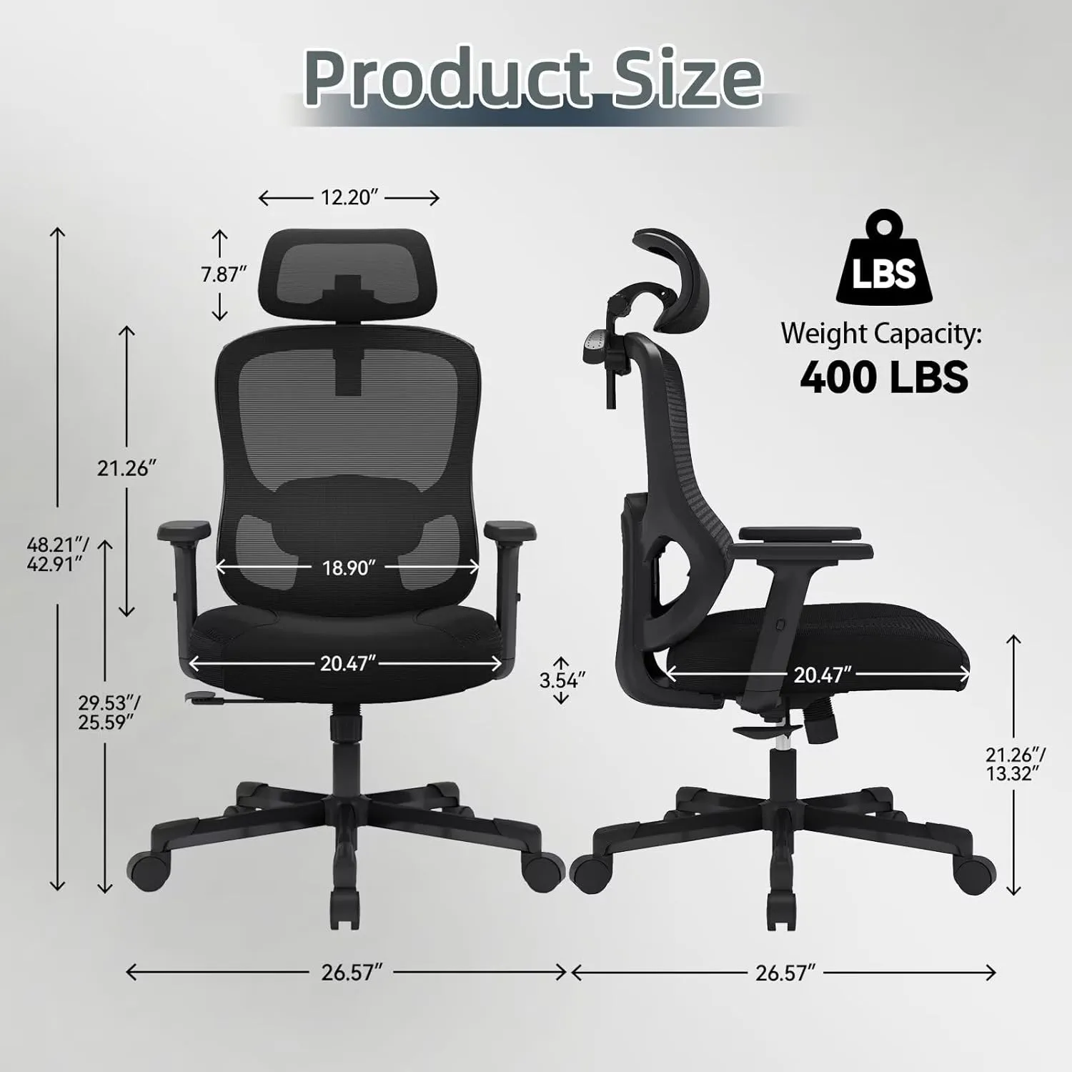 Ergonomic Office Chair Big Tall Reclining Gaming Chair Adjustable Lumbar Support 2D Armrest 6D Headrest Breathable Mesh Swivel Computer Chairs Home Task Desk Chair Coat Hanger Tilt Lock (Black)