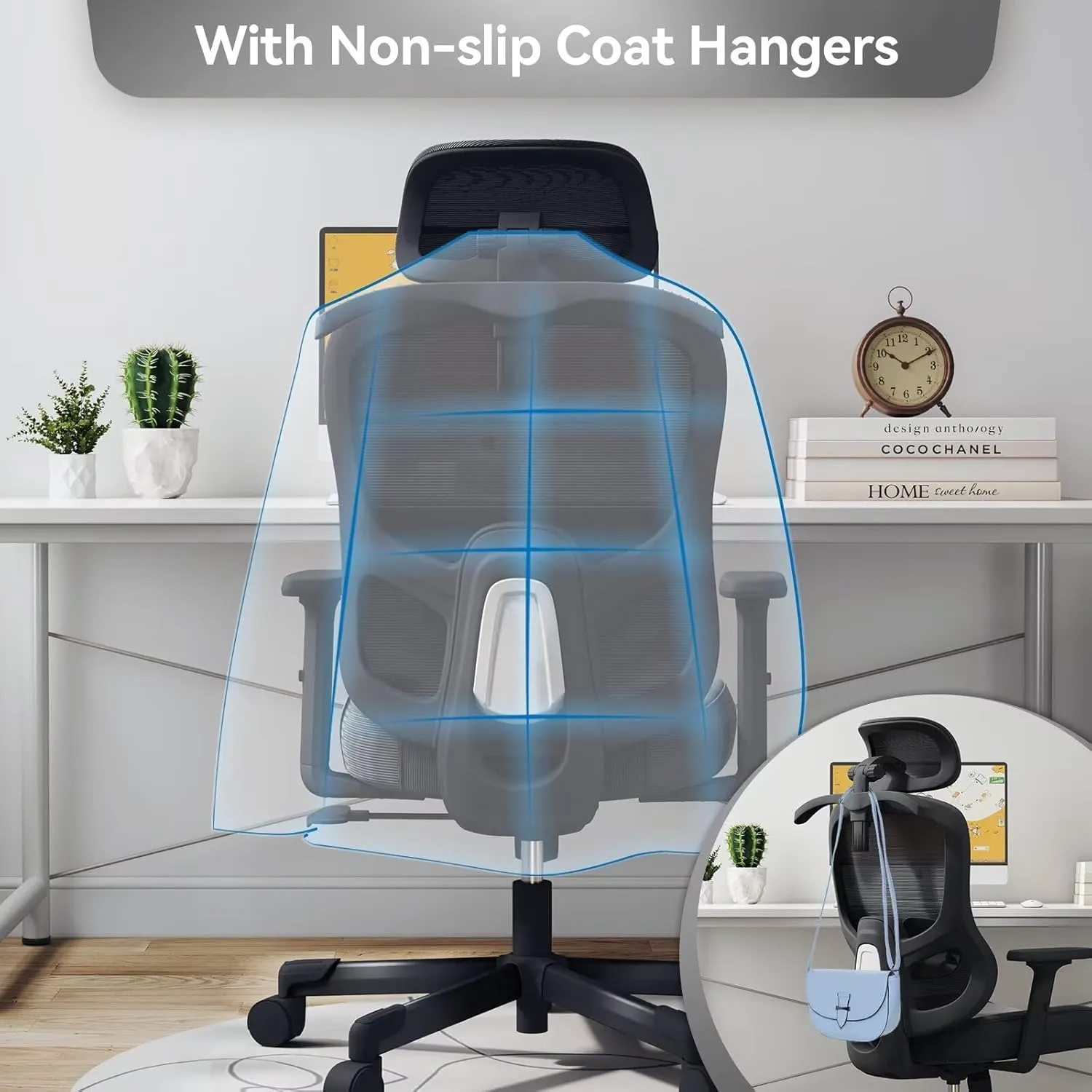 Ergonomic Office Chair Big Tall Reclining Gaming Chair Adjustable Lumbar Support 2D Armrest 6D Headrest Breathable Mesh Swivel Computer Chairs Home Task Desk Chair Coat Hanger Tilt Lock (Black)