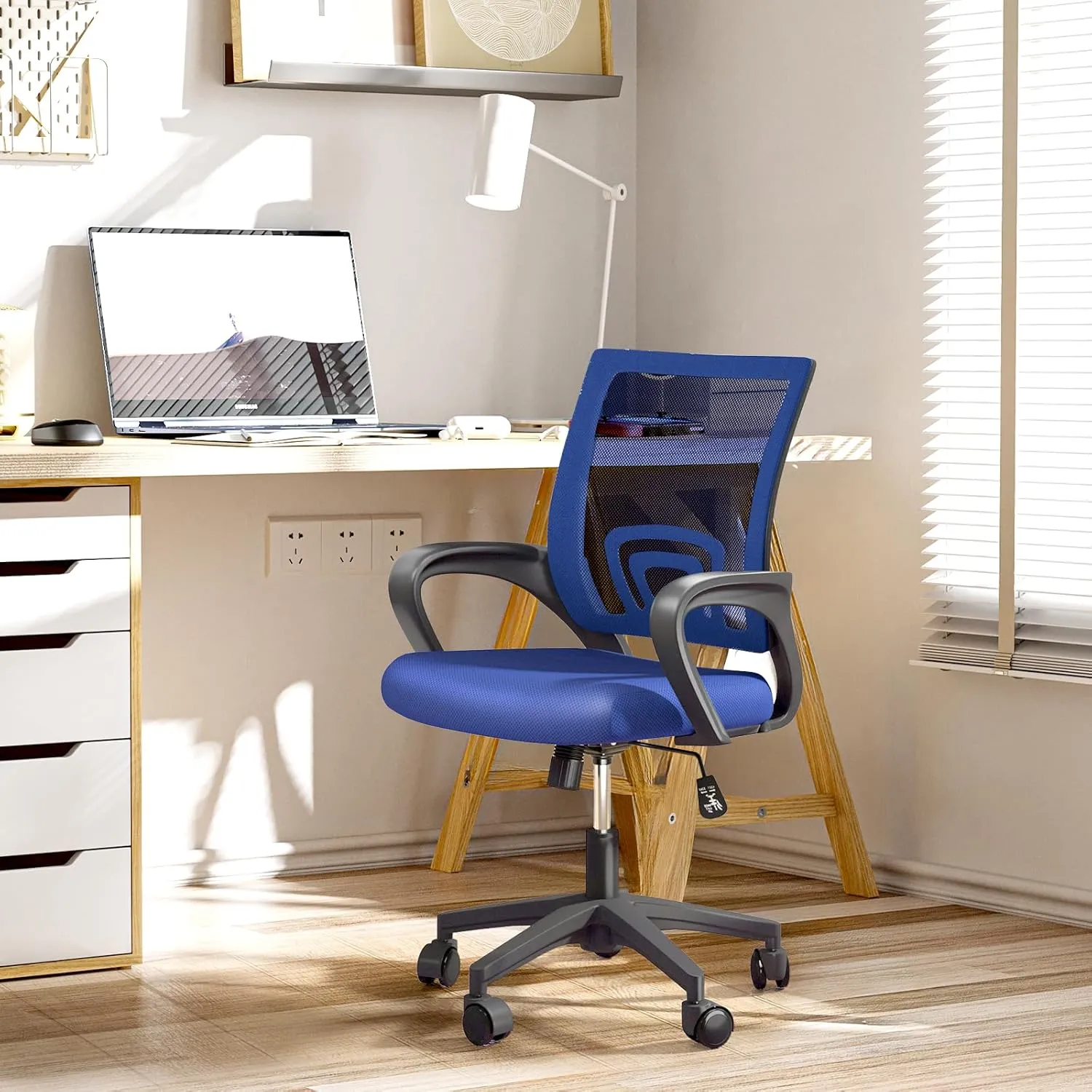 Ergonomic Office Chair with Lumbar Support, Adjustable Height Swivel Mesh Computer Desk Chair with Rolling Wheels for Home, Office and Gaming, Navy Blue