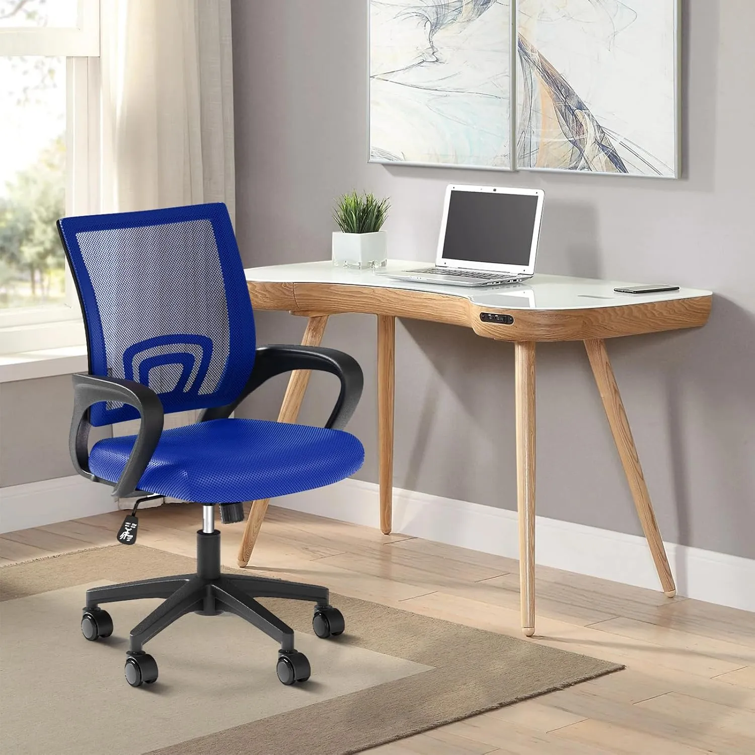 Ergonomic Office Chair with Lumbar Support, Adjustable Height Swivel Mesh Computer Desk Chair with Rolling Wheels for Home, Office and Gaming, Navy Blue