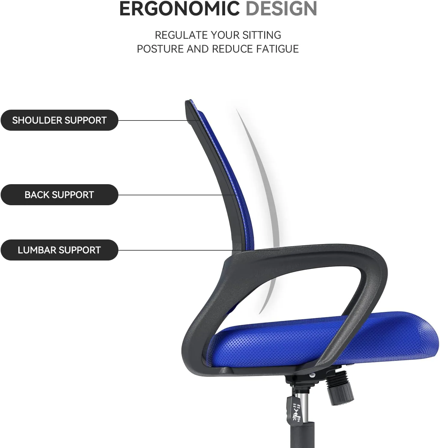 Ergonomic Office Chair with Lumbar Support, Adjustable Height Swivel Mesh Computer Desk Chair with Rolling Wheels for Home, Office and Gaming, Navy Blue