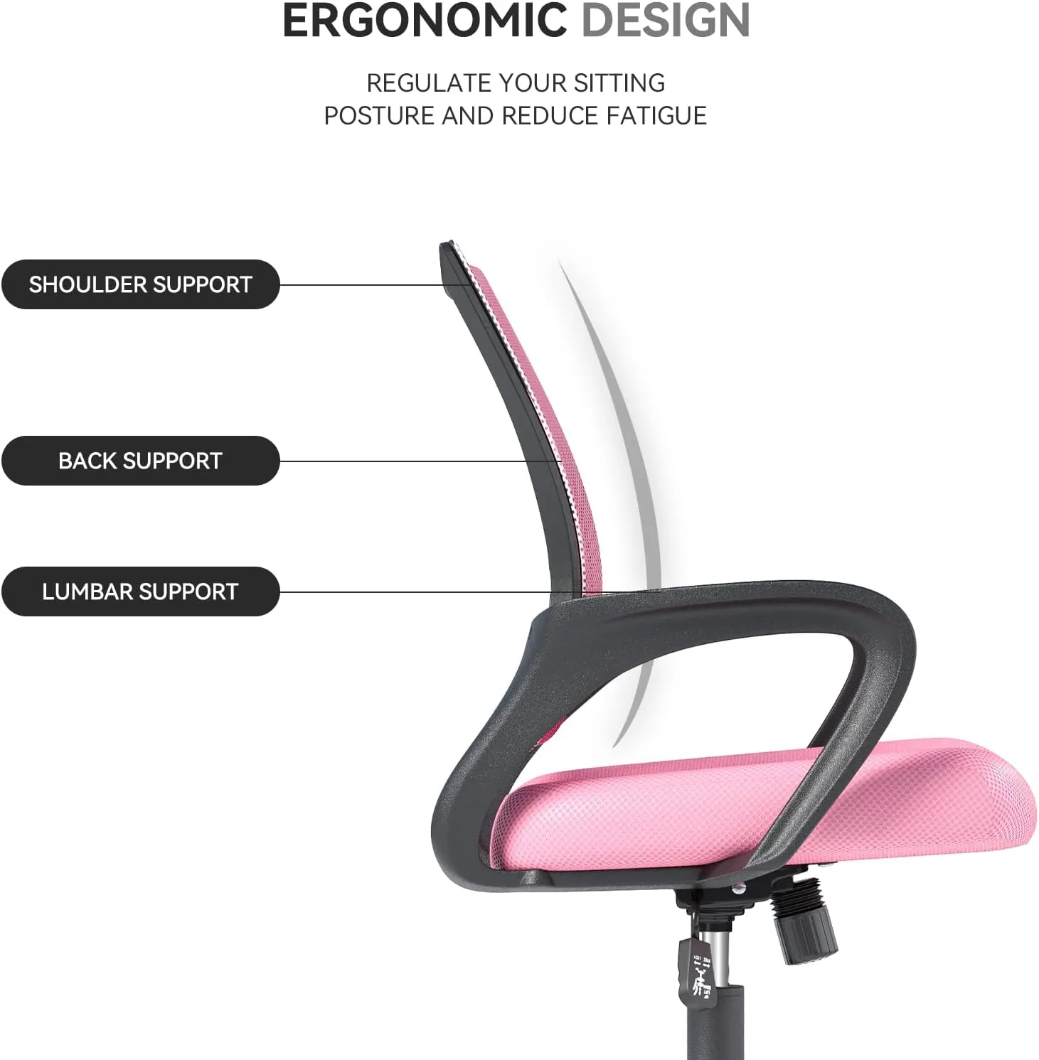 Ergonomic Office Chair with Lumbar Support, Adjustable Height Swivel Mesh Computer Desk Chair with Rolling Wheels for Home, Office and Gaming, Pink