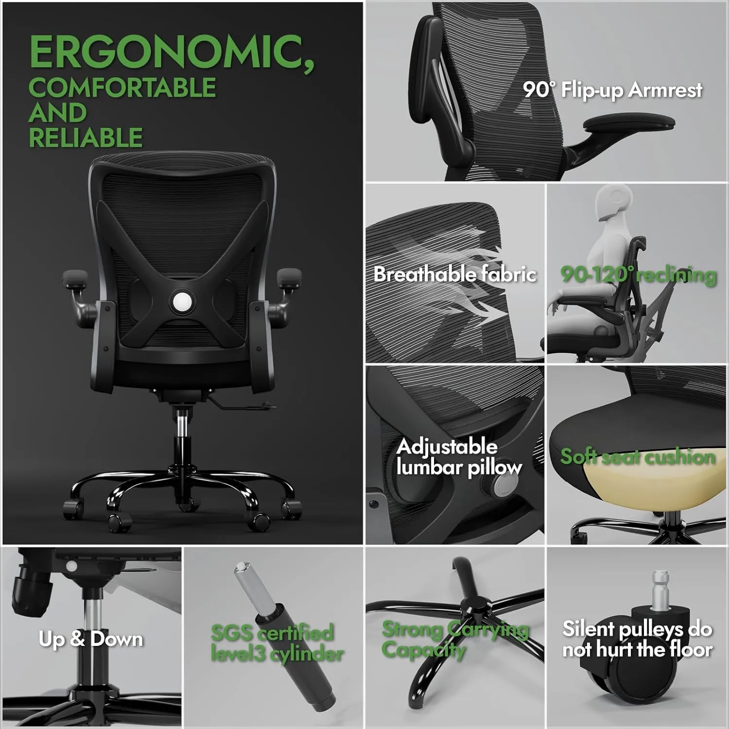 Ergonomic Office Chair - X-Shaped Computer Desk Chair Comfy, Gaming Chair, Office Chair with Lumbar Support, Mesh Office Chairs, Desk Chair for Long Hours(Black Orange)