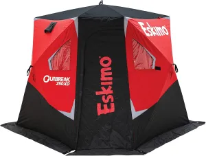 Eskimo Outbreak Portable Pop-Up Ice Fishing Shelter, Stormshield Insulated Fabric, No Trip Door, Durable Hub Design, Deluxe Tie Downs, Red/Black
