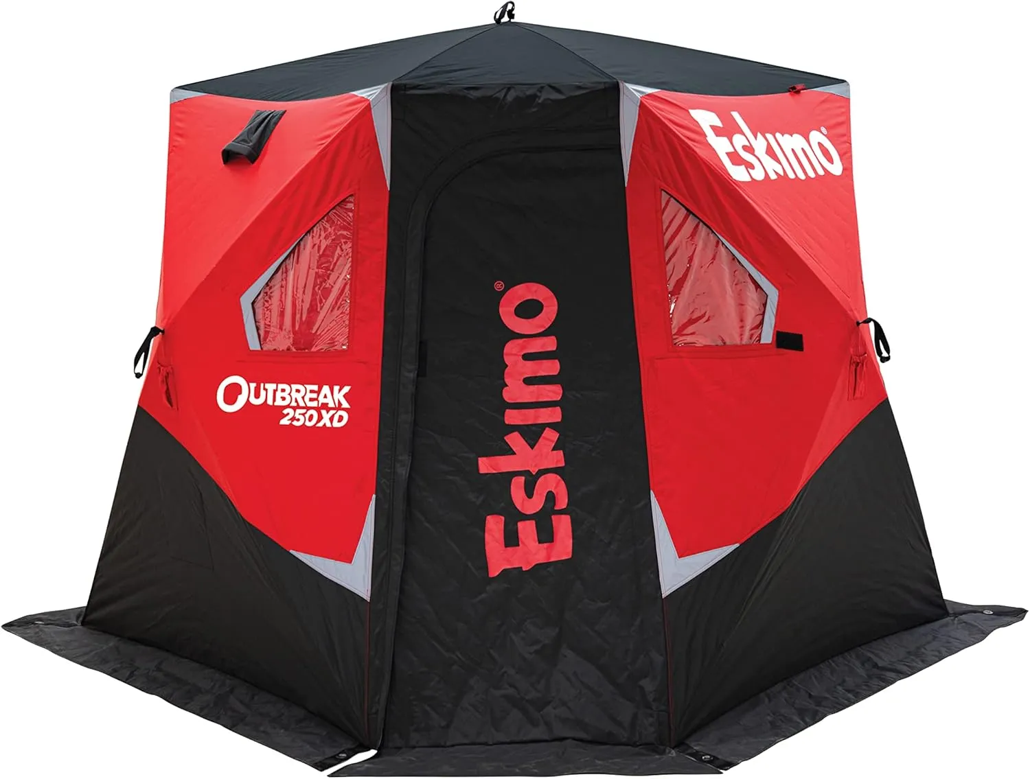 Eskimo Outbreak Portable Pop-Up Ice Fishing Shelter, Stormshield Insulated Fabric, No Trip Door, Durable Hub Design, Deluxe Tie Downs, Red/Black