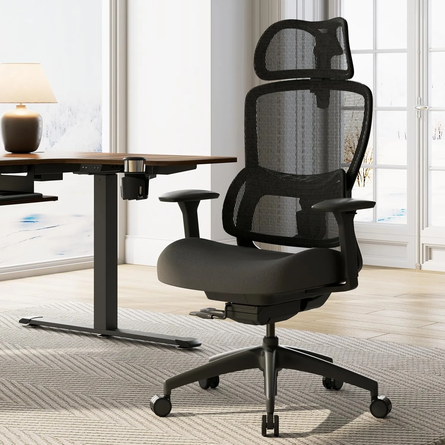 EUREKA ERGONOMIC Office Chair Mesh with Wheels, Ergonomic Chair with Lumbar Support, Home Office Desk Chair with Adjustable Seat Depth, 3D Armrest & Headrest, Black