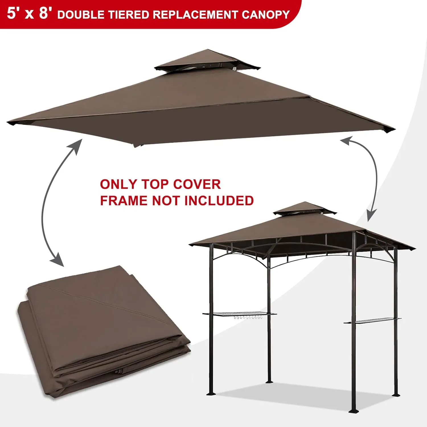 Eurmax USA High Performance Grill Gazebo Canopy Replacement Cover 5x8 BBQ Gazebo Shelter Top(Brown)