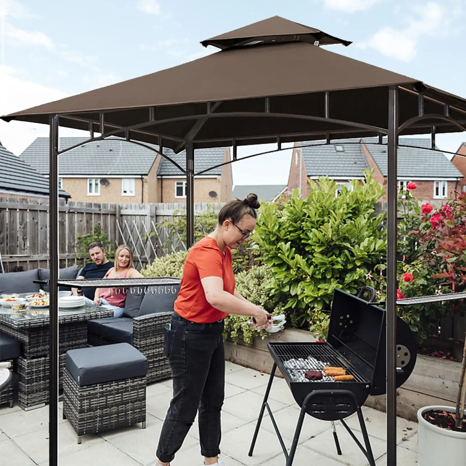 Eurmax USA High Performance Grill Gazebo Canopy Replacement Cover 5x8 BBQ Gazebo Shelter Top(Brown)