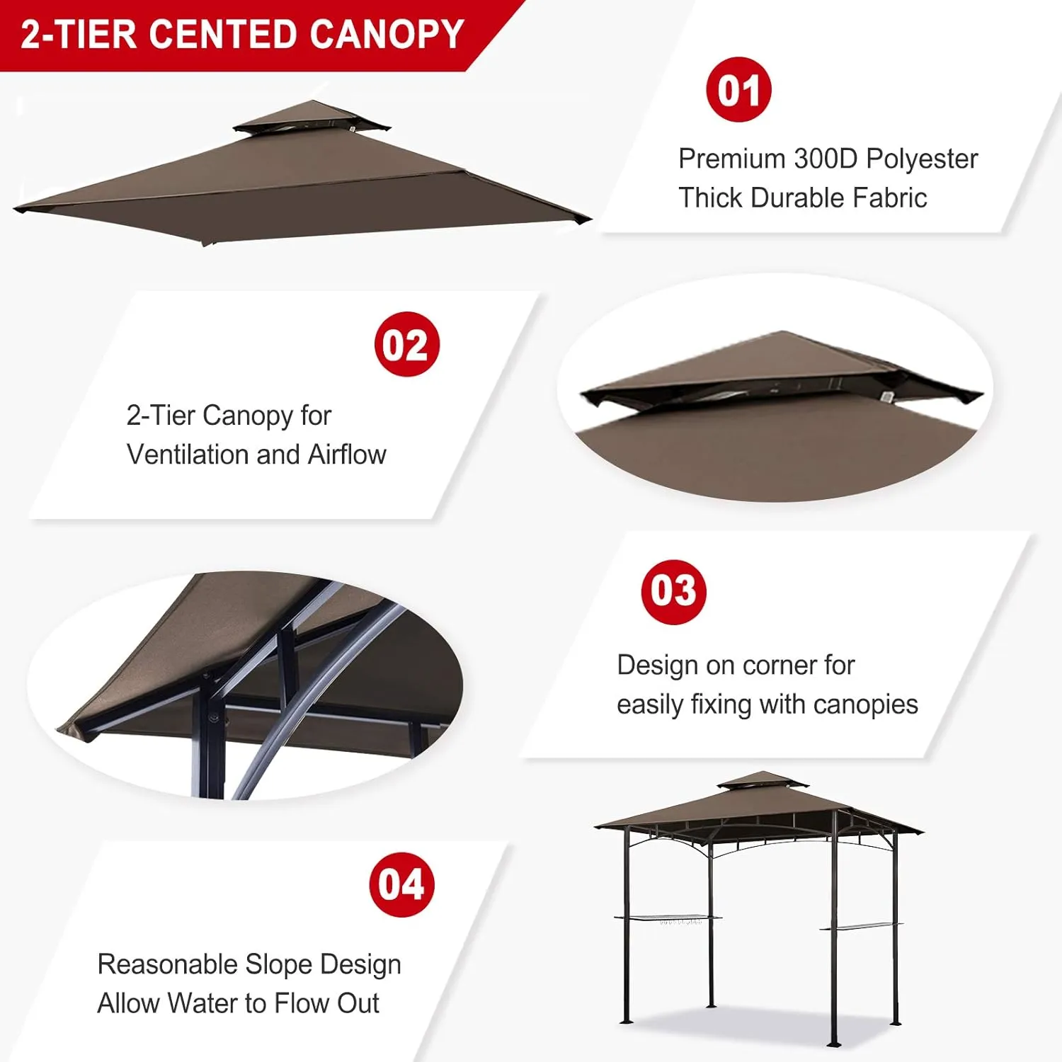 Eurmax USA High Performance Grill Gazebo Canopy Replacement Cover 5x8 BBQ Gazebo Shelter Top(Brown)