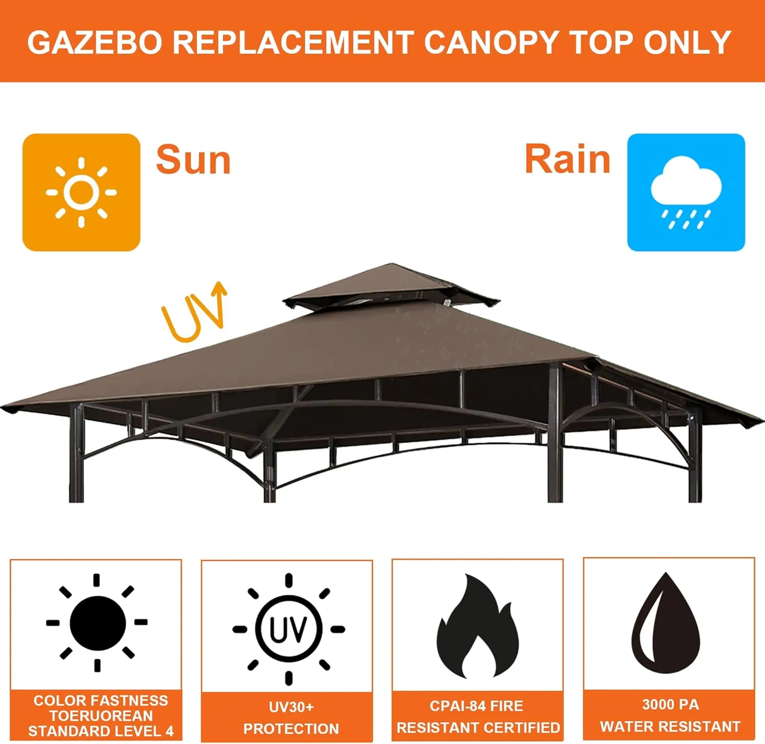 Eurmax USA High Performance Grill Gazebo Canopy Replacement Cover 5x8 BBQ Gazebo Shelter Top(Brown)