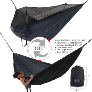 Everest Double Camping Hammock with Mosquito Net | Bug-Free Camping, Backpacking & Survival Outdoor Hammock Tent | Reversible, Integrated, Lightweight, Ripstop Nylon
