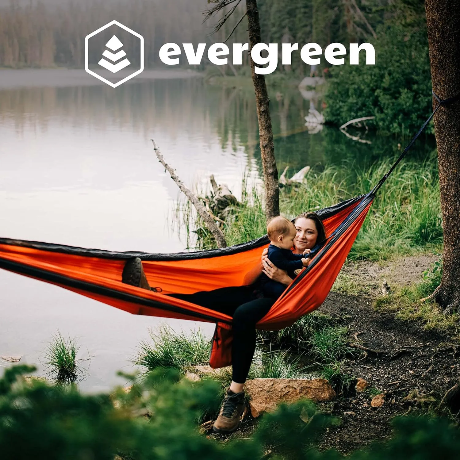 Evergreen Lightweight Outdoor Portable Camping Hammock - Single & Double with Tree Straps for Backpacking, Camping, Travel, Hiking (Single, Red)