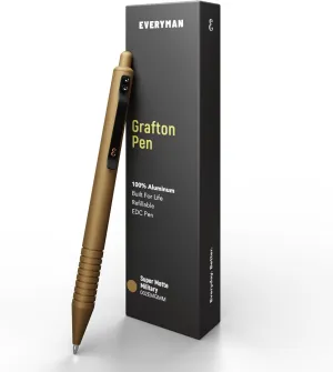 Everyman Military Super Matte Grafton Pen, Pocket-Size Writing Utensil, Luxury EDC Premium and Bold Point Ballpoint Pens, Office Supplies, Fine Point, Smooth Writing Pen with Grooved Grip